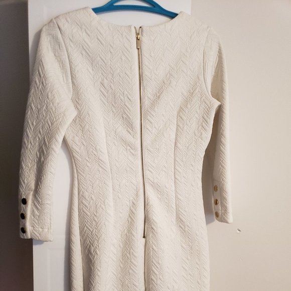 White Scuba Material 3/4 sleeve Dtess - Picture 2 of 2